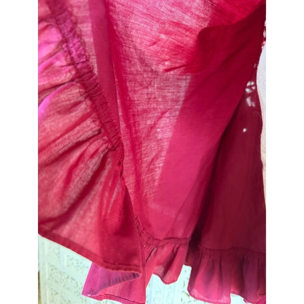 Vtg Red Lace Ruffle Flowy Skirt Sz XS Prairie Milkmaid Twee Romantic‎ Cottage
